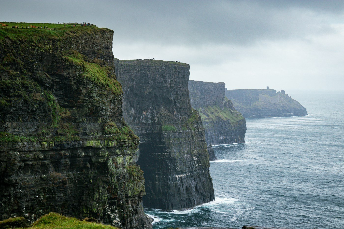 Steep coastal cliffs above Atlantic waves