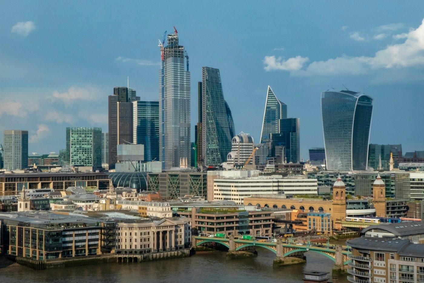 Aerial view of London skyline and River Thames