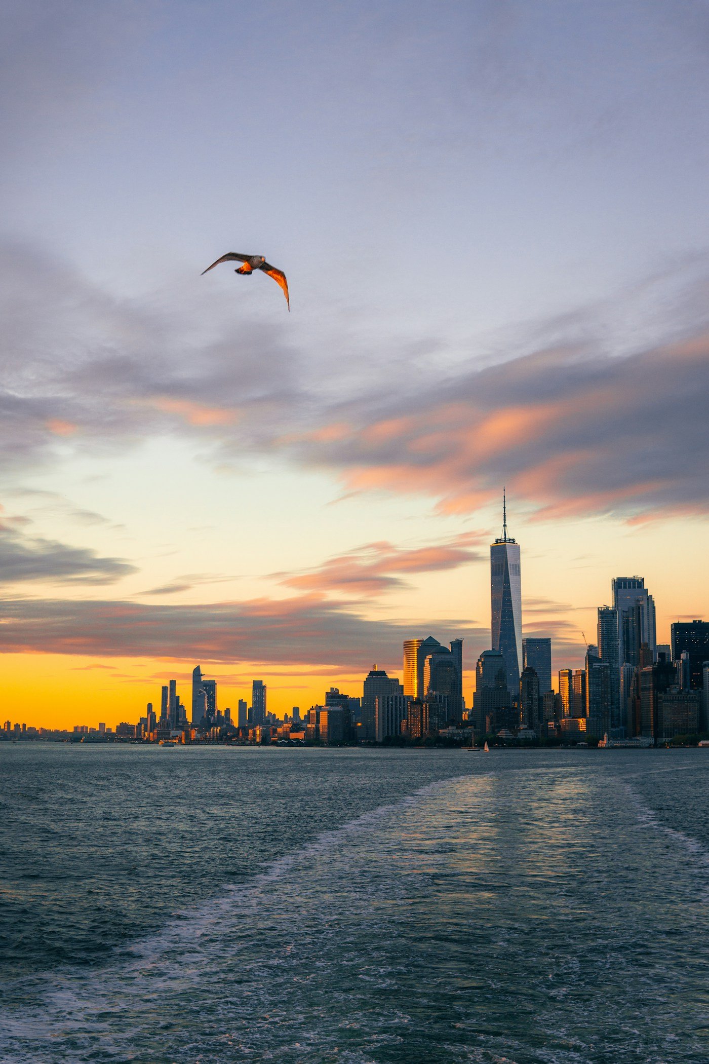 Manhattan skyline at sunset